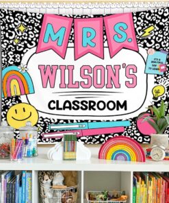 Personalized Classroom Decor, Composition Notebook Classroom Banner, Custom Teacher Name Classroom Tapestry, Retro Groovy Classroom Decor QFND4310710
