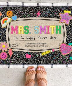 Personalized Teacher Name Rug, Custom Composition Notebook Doormat, Classroom Decor, Welcome First Day Of School Gift, Teacher Doormat QFNT4250702
