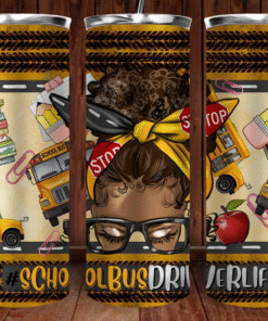 Afro Messy Bun School Bus Driver 20oz Skinny Tumbler, Afro School Bus Driver Life, Back To School Gift QFND4090713