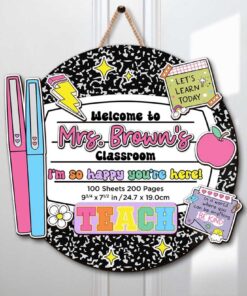 Personalized Teacher 3D Door Sign Composition Notebook Door Sign Groovy Teacher Name Sign Groovy Classroom Decor New Teacher Gifts QFTD4310703
