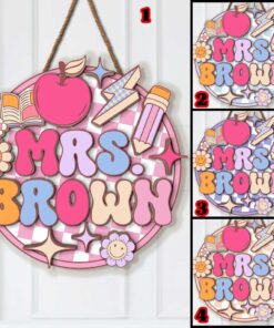 Personalized Teacher Welcome Back To School Gift Custom 3D Teacher Door Hanger Teacher Retro Wood Door Sign Custom Sign With Teacher Name QFTD4310702