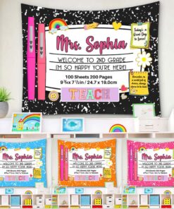 Groovy Classroom Decor, Personalized Classroom Composition Notebook Tapestry, Gift for Teacher, Classroom Banner, Teacher Name Class Banner QFHM4010701