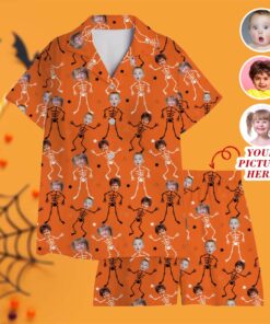 Custom Face Family Halloween Satin Pajamas Set, Halloween Pajamas, Halloween Doodles Pajamas, Matching Pajamas, Couples, Pyjamas, Kids Pajamas QFHM4200803