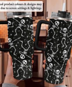 Personalized Skeleton 40Oz Rhinestone Tumbler, Halloween Bling Tumbler, Halloween Gift Idea, Spooky Season Gift, Fall Cup, Ghost Pumpkin Bling Tumbler QFHM4290809