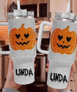 Pumpkin 40Oz Rhinestone Tumbler, Halloween Bling Tumbler, Halloween Gift Idea, Spooky Season Gift, Fall Cup, Ghost Pumpkin Bling Tumbler QFHM4300807