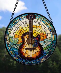 Stained Glass Guitar Suncatcher, Musical Instrument SUncatcher, Gift for Music Lover, Musician Gift, Guitar player gift NPHM4310804
