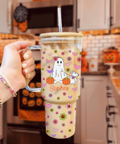 ?ute Ghost Walking Dog 40 Oz Glass Tumbler, Dog Lovers Halloween Gift, Halloween Dog Tumbler, Spooky Season Halloween Tumbler QFON4310702