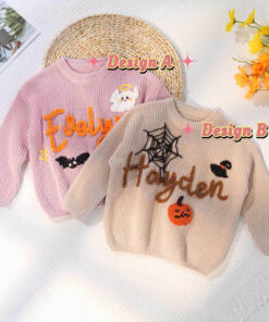 Happy Halloween Personalized Embroidered Name Baby Sweater, Custom Baby Name Sweater, Baby Girls Sweater With Name, Gift For Baby Girls Boy QFTD4130801