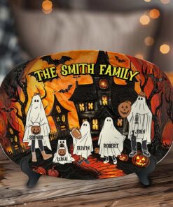 Personalized Ghost Family platter Dark Gothic Home Decor Ghost Dog Cat Plate Halloween Decor Halloween Family Portrait with Pets QFHA120801
