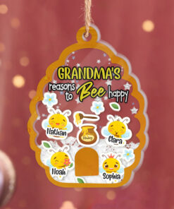Mom/ Grandma's Reasons To Bee Happy Shaker Ornament, Bee Suncatcher Ornament, Personalized Grandma And Grandkids Shaker Ornament, Grandma Gift, Mother's Day Gift, Christmas Gift QFPY4270803