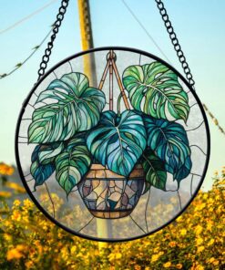 Stained Glass Monstera Plant Pot Suncatcher NPHM4280808