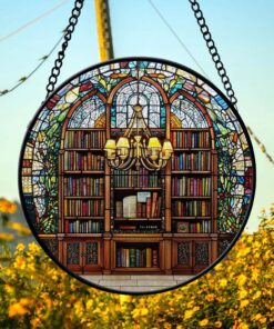 Stained Glass Window Library Suncatcher, Book Lover Gift NPHM4280809