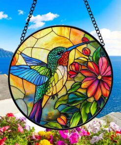 Hummingbird Stained Glass Suncatcher, Bird Flower Stained Glass Window Hanging, Anniversary Gift Birthday Gift, Christmas Gift, Gift For Mom QFND4290801