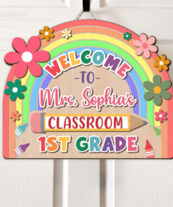 Personalized Teacher Door Sign, Custom Grade Teacher Name Sign, Classroom Door Sign, Pencil Door Hanger, Classroom Decor, Welcome Sign, Teacher Gift QFTO4080801