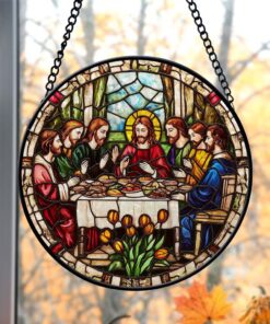 Last Supper Stained Glass Window Hanging Ornament, Stained Glass Suncatcher Gift Of Faith, Christian Gift, Bible Religious Suncatcher QFHM4130801