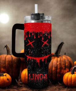 Personalized Halloween Bloody Drip Rhinestone Tumbler 40oz, Horror Bling Ghost 40oz Cup with Lid and Straw, Blood Drip Halloween Bling Tumbler 40oz QFTO4230801