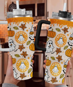 Ghost 40Oz Rhinestone Tumbler, Ghost Coffee, Spooky Vibes Tumbler, Halloween Gift QFTO4140804