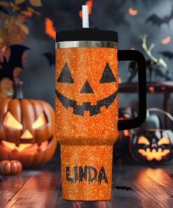 Personalized Orange Pumpkin 40 Oz Tumbler, Halloween Tumbler, Halloween Gift Idea, Spooky Season Tumbler QFTO4260801