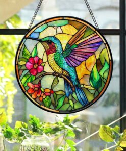 Hummingbird Stained Glass Suncatcher, Bird Flower Stained Glass Window Hanging, Anniversary Gift Birthday Gift, Christmas Gift, Gift For Mom QFND4290805
