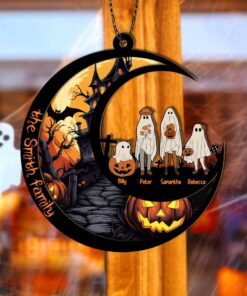Personalized Ghost Family Suncatcher Dark Gothic Home Decor Ghost Dog Cat Suncatcher Halloween Decor Halloween Family Portrait with Pets QFTD4010801