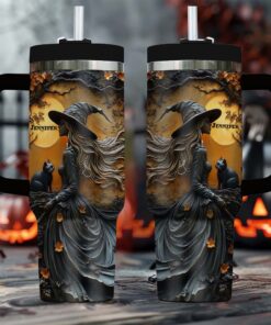 Personalized Witch Print 3D Relief Art 40 Oz Tumbler, Spooky Halloween Tumbler, Trick Or Treat Halloween Tumbler, Witchy Gothic Tumbler QFHM4300803