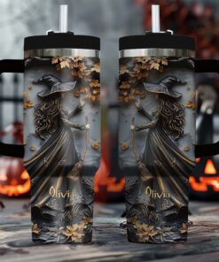Personalized Witch Print 3D Relief Art 40 Oz Tumbler, Spooky Halloween Tumbler, Trick Or Treat Halloween Tumbler, Witchy Gothic Tumbler QFHM4300806