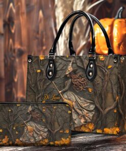 Personalized Halloween Witch Print 3D Leather Handbag, Fall Leather Handbag & Wallet QFTD4260801