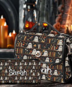 Personalized Embroidery 3D Spooky Bookish Ghosts Satchel Bag NPND4050803