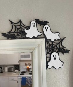 Halloween Door Corner Sign Door Corner Decor Halloween Decorating Halloween Signs Spider Web Decor Halloween Color Three ghosts QFTD4010804