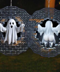 Halloween Ghost Wind Spinner, 3D Ghost Front And Back Halloween Wind Spinner, Cute Break Through Wall QFTD4060801