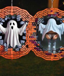 Halloween Ghost Wind Spinner, 3D Ghost Front And Back Halloween Wind Spinner, Cute Break Through Wall QFTD4060802