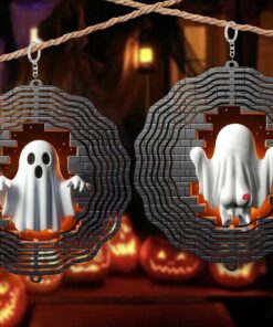 Halloween Wind Spinner, Funny Ghost Wind Spinner, Cute Ghost Front And Back Wind Spinner 3D Break Through QFTD4060805