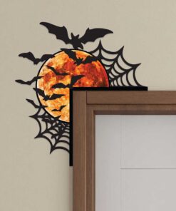 Halloween Wooden Door Corner Sign Spider Web Moon and Bats Corner Decor Fireplace Decor Halloween Gift for Family Spooky Gift QFTD4010806