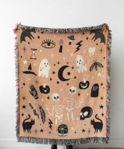 Halloween Woven Blanket Cute Kawaii Ghost Goth Occult Creepy Decor Witch Decor Colorful Maximalist Whimsical Unique Bedding QFTD4030803