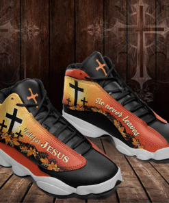 Fall for Jesus He Never Leaves Sneakers, Jesus Shoes, Christian Gifts NPNT4020853