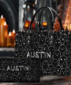 Personalized Cute Ghost Black PU Leather Handbag Halloween Bags QFTD4030813