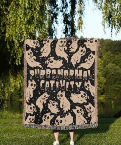 Purranaromal Cativity Woven Throw Blanket Kawaii Cat Woven Tapestry And Halloween Blanket For Spooky Throw Blanket For Cute Halloween Decor QFTD4030807