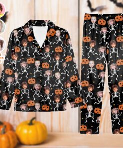 Custom Face Family Halloween Satin Pajamas Set, Halloween Pajamas, Halloween Doodles Pajamas, Matching Pajamas, Couples, Pyjamas, Kids Pajamas QFHM4190803