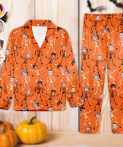 Custom Face Family Halloween Satin Pajamas Set, Halloween Pajamas, Halloween Doodles Pajamas, Matching Pajamas, Couples, Pyjamas, Kids Pajamas QFHM4200801