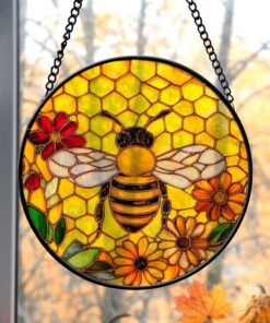 Yellow Suncatcher Honeycomb Stained Glass Home House Decor Panel Spring Window Wall Hanging Corner, mothers day gift for grandma QFTD4090802