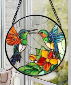 Male and Female Hummingbird Stained Glass Bird Suncatcher, Anniversary Gifts, Hummingbird QFTD4090804