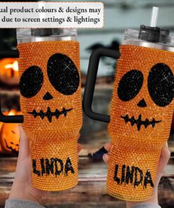 Personalized Orange Pumpkin 40Oz Rhinestone Tumbler, Halloween Bling Tumbler, Halloween Gift Idea, Spooky Season Tumbler, Fall Bling Tumbler QFTD4200801