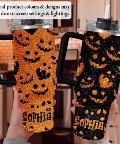 Personalized Orange Pumpkin 40Oz Rhinestone Tumbler, Halloween Bling Tumbler, Halloween Gift Idea, Spooky Season Tumbler, Fall Bling Tumbler QFTD4200802