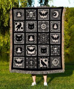 Spooky Season Throw Halloween Home Decor Cozy Witch Witchy Blanket Gift For Goth Room Decor Whimsigothic Fall Decorating Dark Academia Throw QFTD4030808