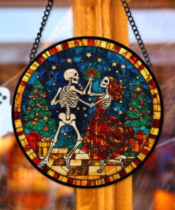 Stained Glass Couple Skeleton Dancing Christmas Suncatcher PMHM4040902