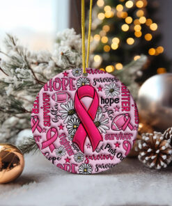 Breast Cancer 3D Inflated Effect Printed Ceramic Ornament QFNT4280905