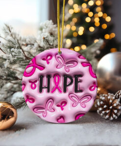 Breast Cancer 3D Inflated Effect Printed Ceramic Ornament QFNT4280906