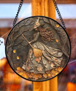 Halloween Witch Stained Glass Suncatcher Ornament QFTD4060901
