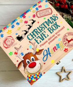 Personalised Christmas Eve Box For Autism Kids, Custom Wooden Gift Box For Autism Kids QFHM4110901