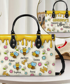 Personalized Grandma's Reasons To Bee Happy Print 3D Effect Leather Handbag & Wallet QFHA4130903